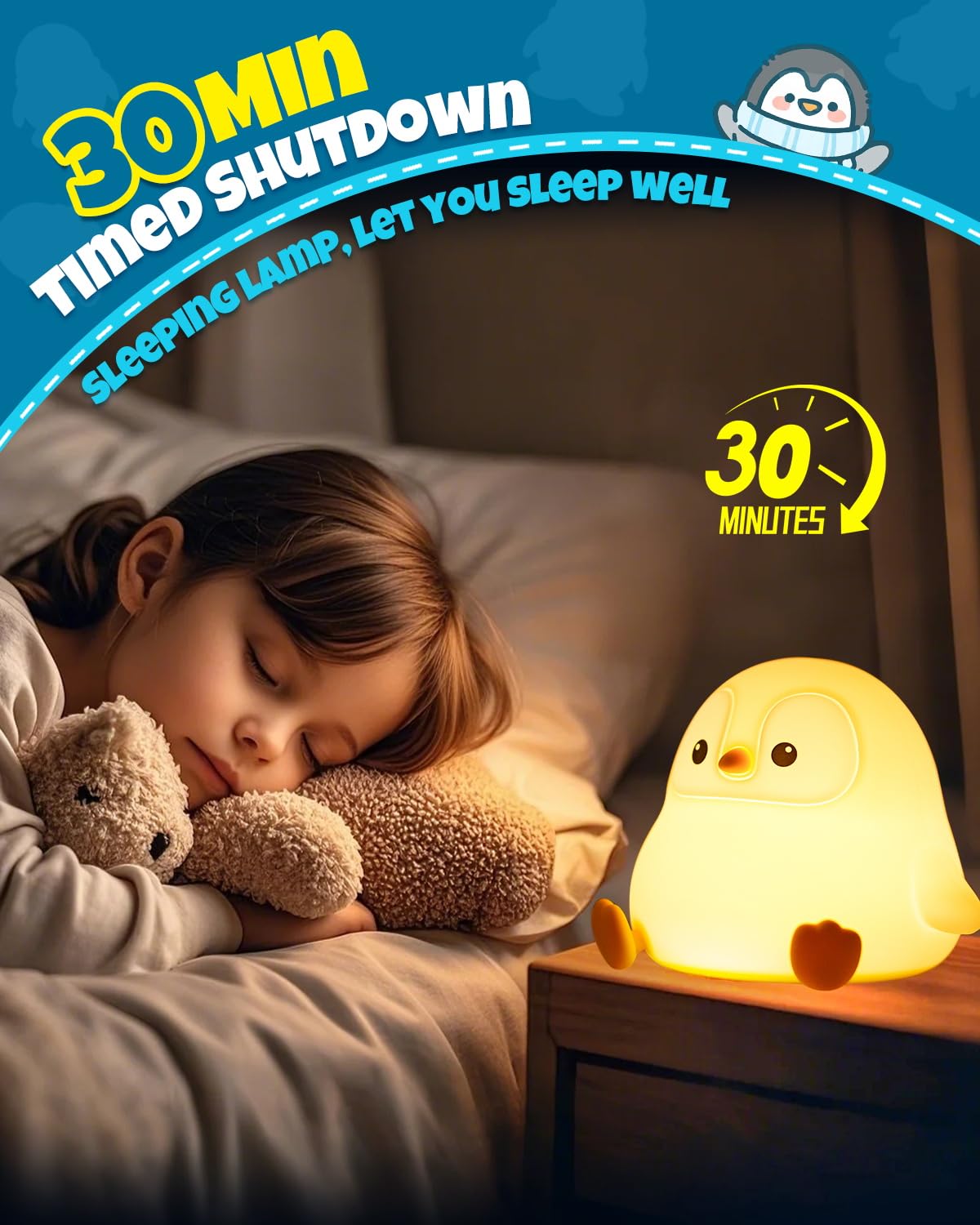 Niedliches Pinguin-Nachtlicht, Tierlampe, lebensmittelechtes Silikon, wiederaufladbar, 2 Stufen dimmbar, Squishy Kinderzimmer Nachtlicht für Schreibtischdekoration, lustige Geschenke für Jungen