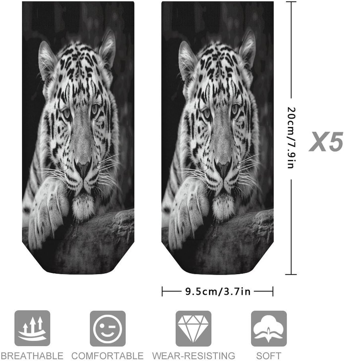 Black And White Tiger Ankle Socks for Men Women 5 Pairs