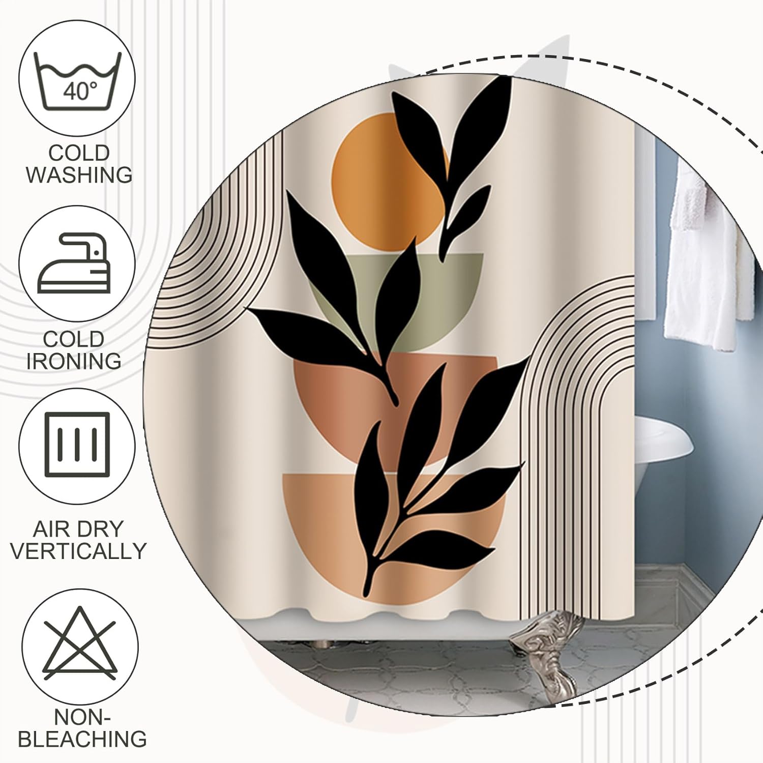 Baocicoo Boho Mid Century Shower Curtain Set Modern Minimalistic Leaves Shower Curtain for Bathroom Dormitory Bathtub Decor Durable Fabric Waterproof Curtain for Bathroom with Hooks 72x78 Inches