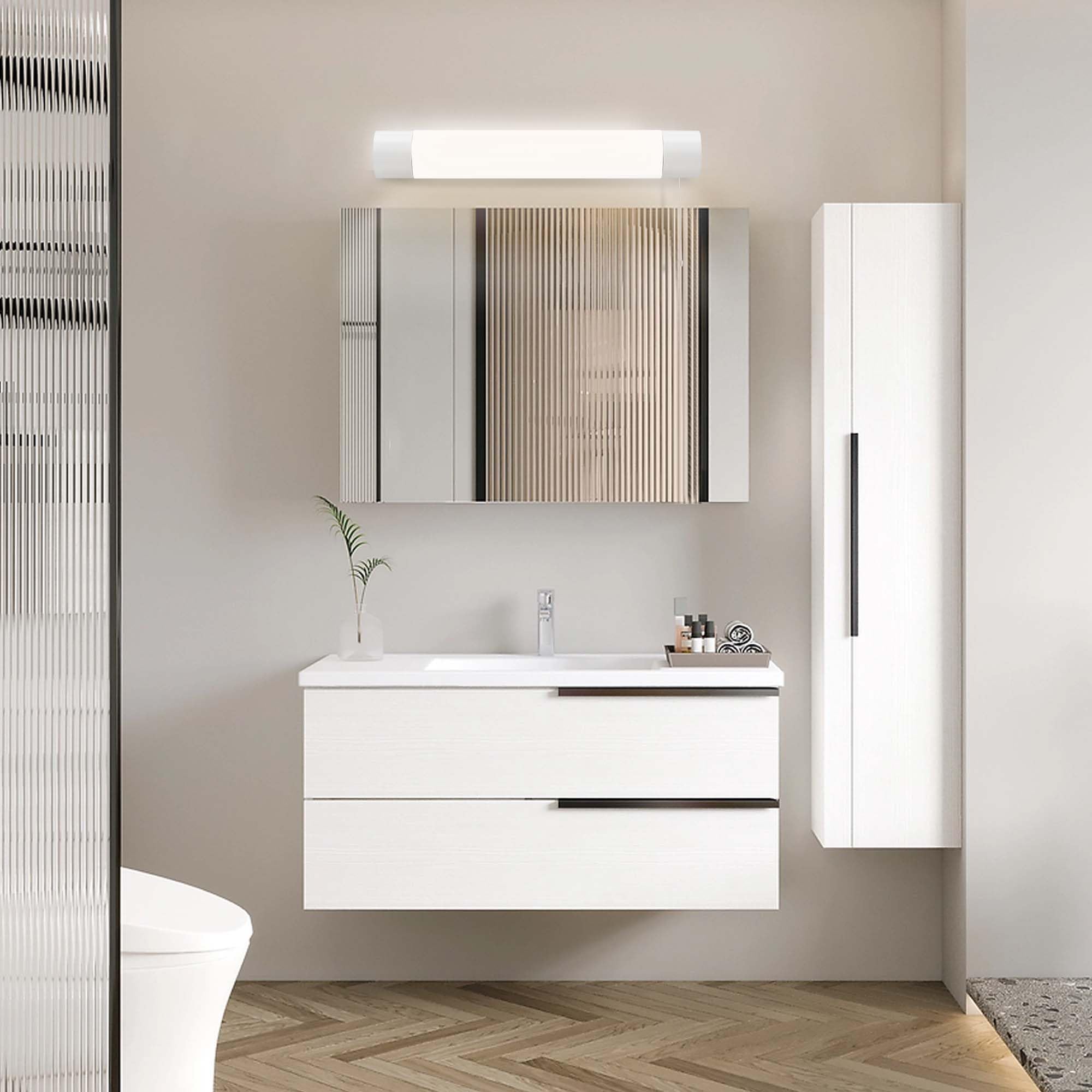 IMVSINCERE 12W Applique Salle de Bain Avec Interrupteur,IP44 54CM lumiere avec prise,4000K 1200LM Applique Led Salle de Bain avec prise de rasoir (54CM)
