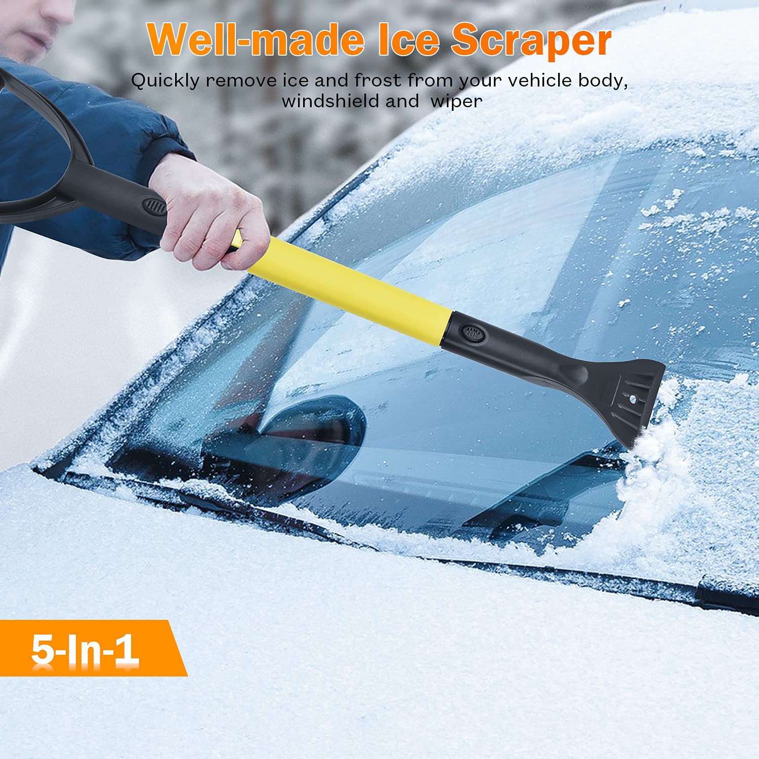 GEJRIO Ice Scraper and Snow Shovel, 5 in 1 Snow Brush for Car