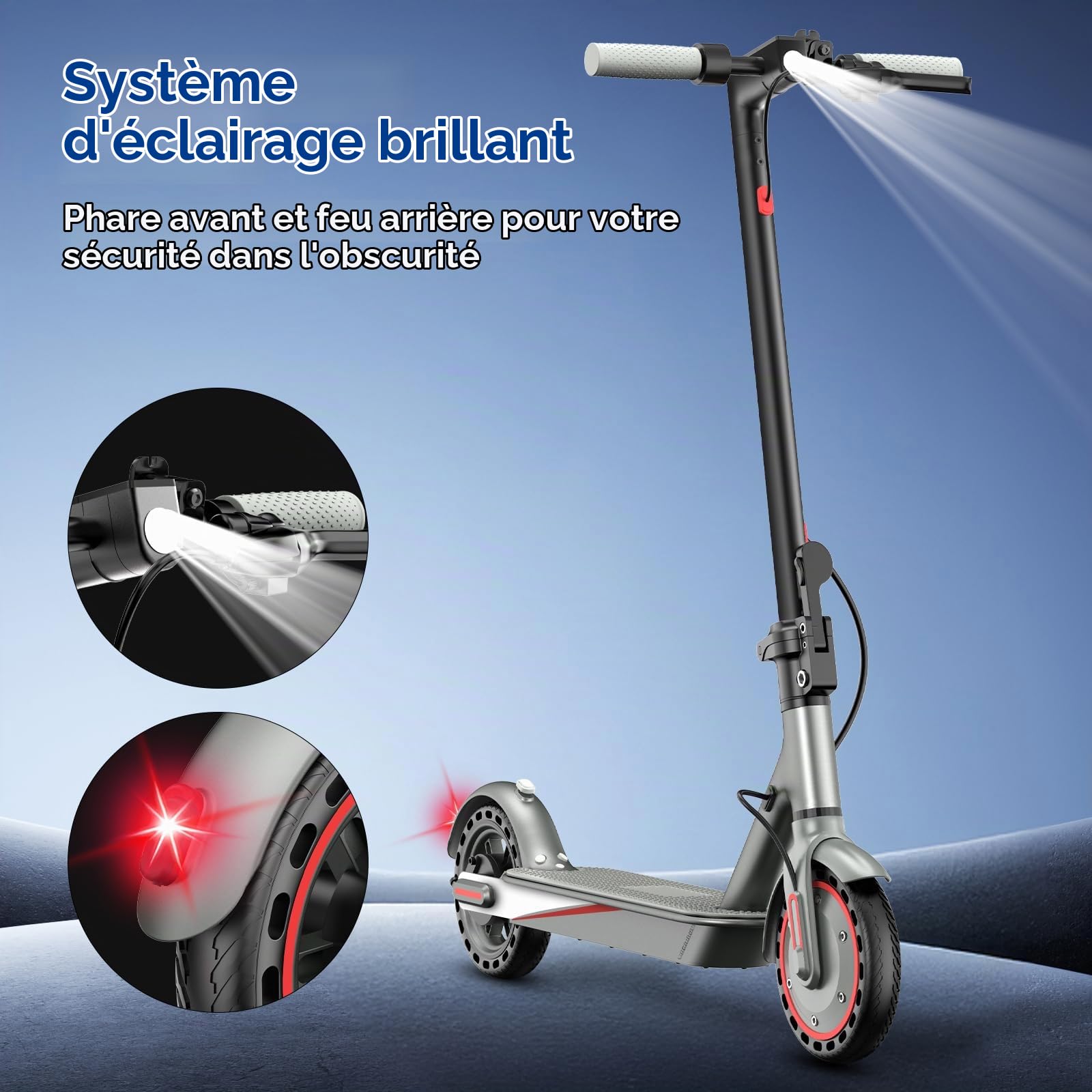 Scooter Électrique Pliable pour Adultes, 500W Moteur, 36KM Longue Autonomie, Vitesse Max 25KM/H, Pneus 8.5" Anticrevaison, Double Éclairage et Double Système de Freinage, Charge Maximale120kg
