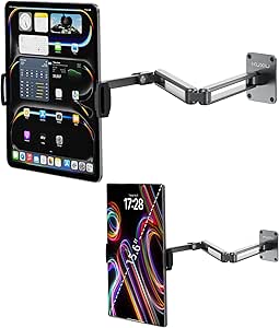 KU XIU Aluminum Alloy Tablet Wall Mount Holder for iPad, Foldable Portable Monitor Stand 360° Adjustable Wall Arm Mount for iPad Pro Air 13/11" 2024, iPad 10/9th, Samsung Galaxy Tab, 7-15.6'' Tablet