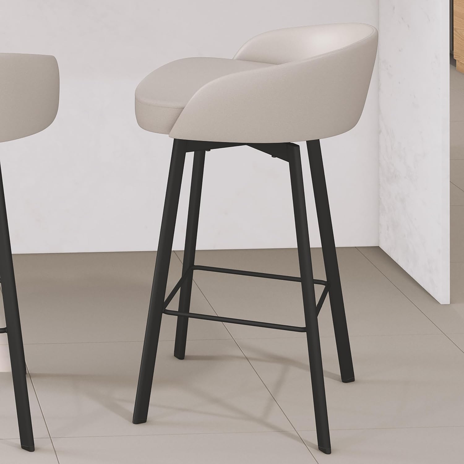 Amisco Cruz 30 in. Swivel Bar Stool - Cream Faux Leather/Black Metal