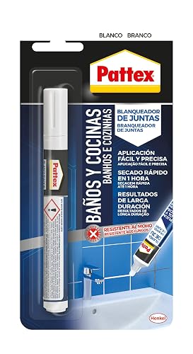 Pattex Banhos e cozinhas, marcador branqueador de juntas branco, resistente ao m