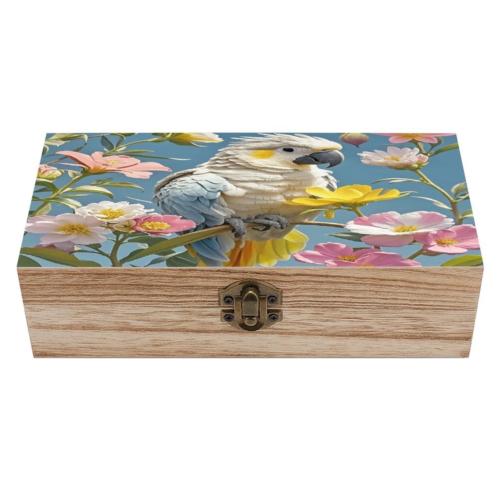 LZQPOEAS Birds in The Flowers Wooden Box Storage Space to Organize Jewelry in A Beautiful Small Storage Box Decorative Card Boxes Memory Treasure Boxes for Crafts And Photo Storage