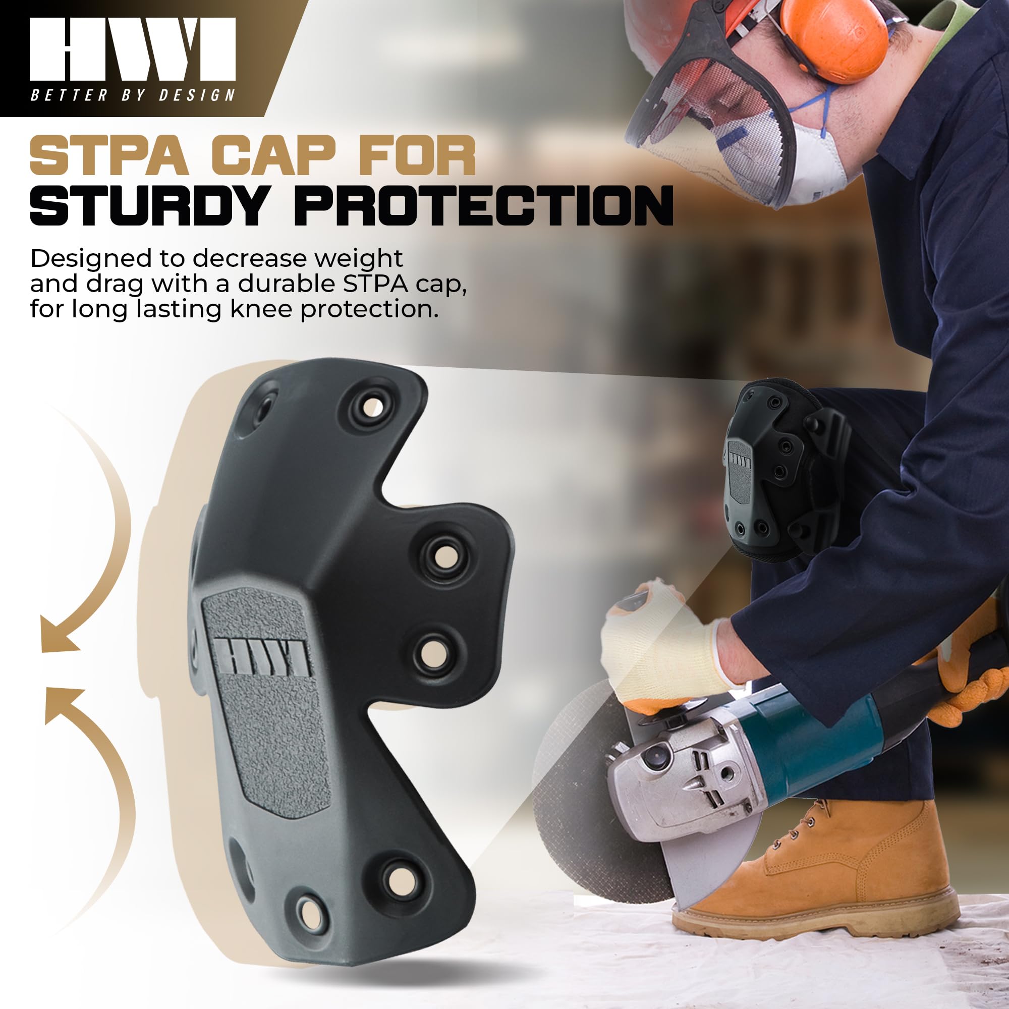 HWI Gear Next Generation Knee Pad for Protection: Combat, Mechanics, Construction, Hunting, Landscaping, Outdoor Survival, Heavy Duty Industrial Grade, Adjustable