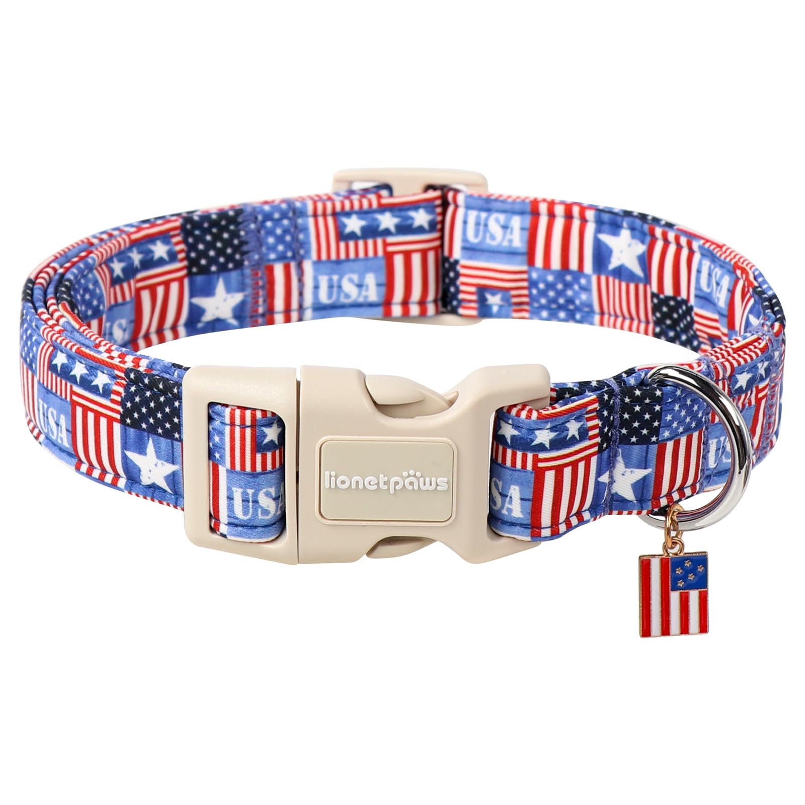 Lionet Paws Summer Dog Collar- Cute 4th of July Dog Collars with America Flag Pattern and Plastic Buckle, Light Adjustable Dog Collars for Medium Dogs