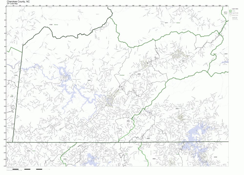 Cherokee County, North Carolina NC ZIP Code Map Not Laminated Amazon