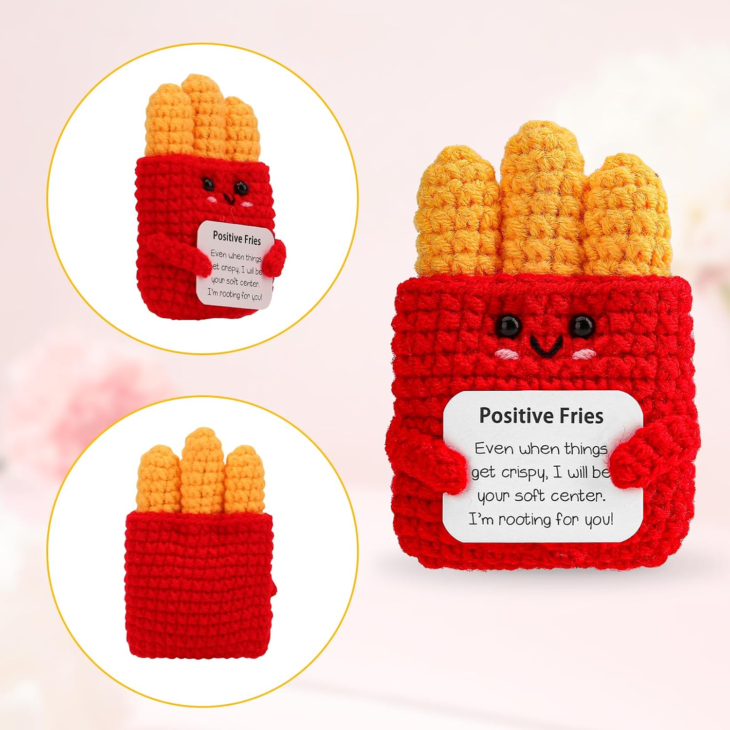 Hoedia Emotional Positive Fries Crochet Gifts: Birthday Gifts for Friend Women Sister Coworkers- Cheer Up Cute Funny Knitted Fries Christmas Stocking Stuffers