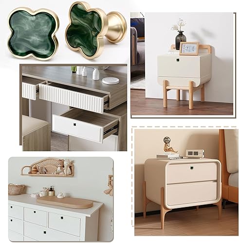 Miniatura 5 de Cionyce Paquete de 6 pomos de trébol para gabinete, de aleación de zinc, tiradores de cajón de trébol de cuatro hojas para tocador, armario, tocador