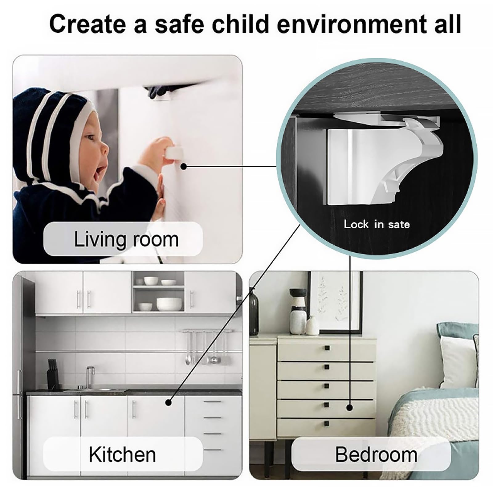 Dioxide 10+2 Blocca di Sicurezza Magnetici per Bambini, Chiusure Sicurezza Bambini per Armadietto, Cassetto, Armadio, Non Necessitano Attrezzi, più Facile da installare