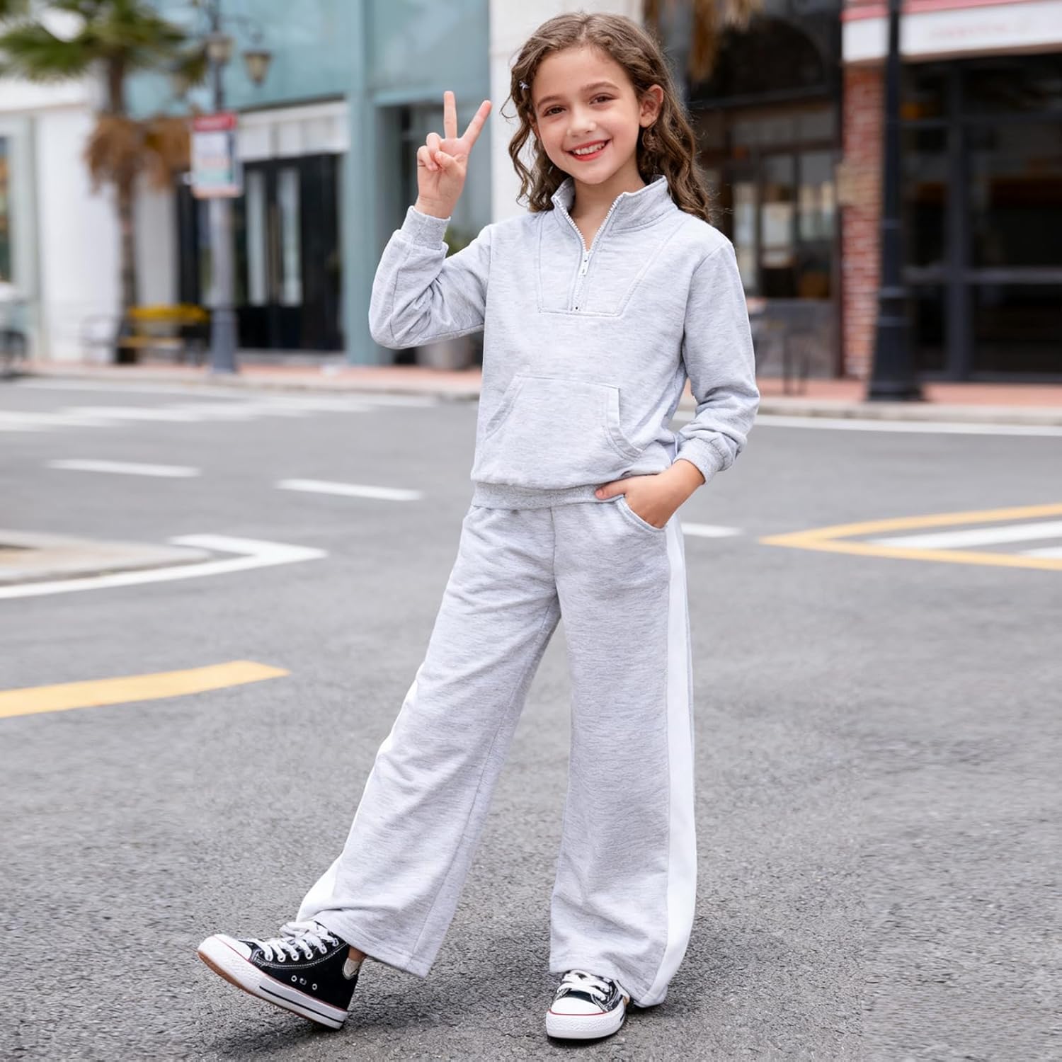 Girls Clothes 2 Piece Sweatsuit Set Half Zip Sweatshirt & Pants Fall Winter Outfits for Teen Tween Girls Size 7-14Y - Image 2