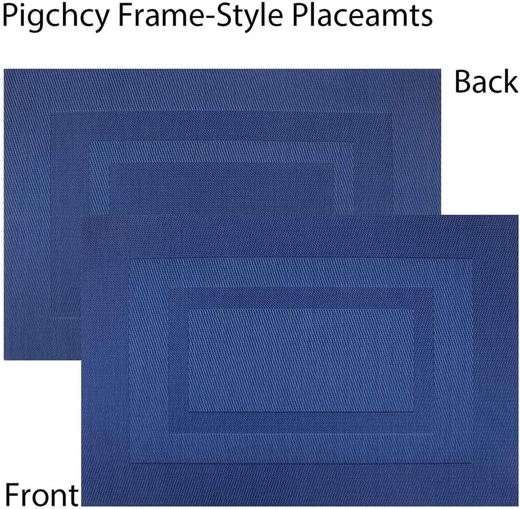 8-Piece PVC Placemat Set Navy Blue Table Mat Set Thanksgiving Picnic Barbecue Party