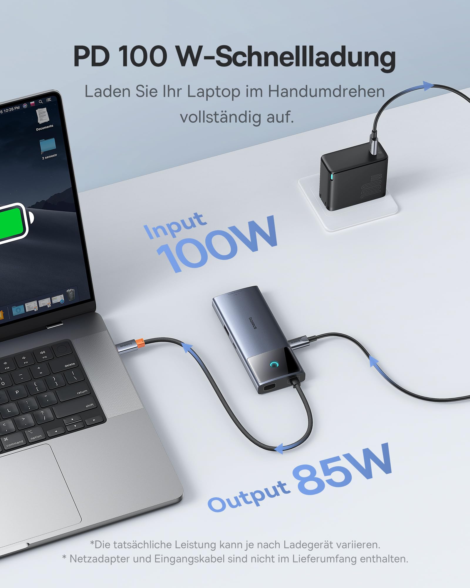 Baseus USB C Hub 10Gbps USB 3.2 Adapter mit LAN Ethernet, 4K@60Hz HDMI, 2 USB-A, USB-C, 100W PD, 6 in 1 Docking Station für iPhone 15, Laptop MacBook/Surface Pro/Dell/iPad/Steam Deck/Rog Ally/Samsung