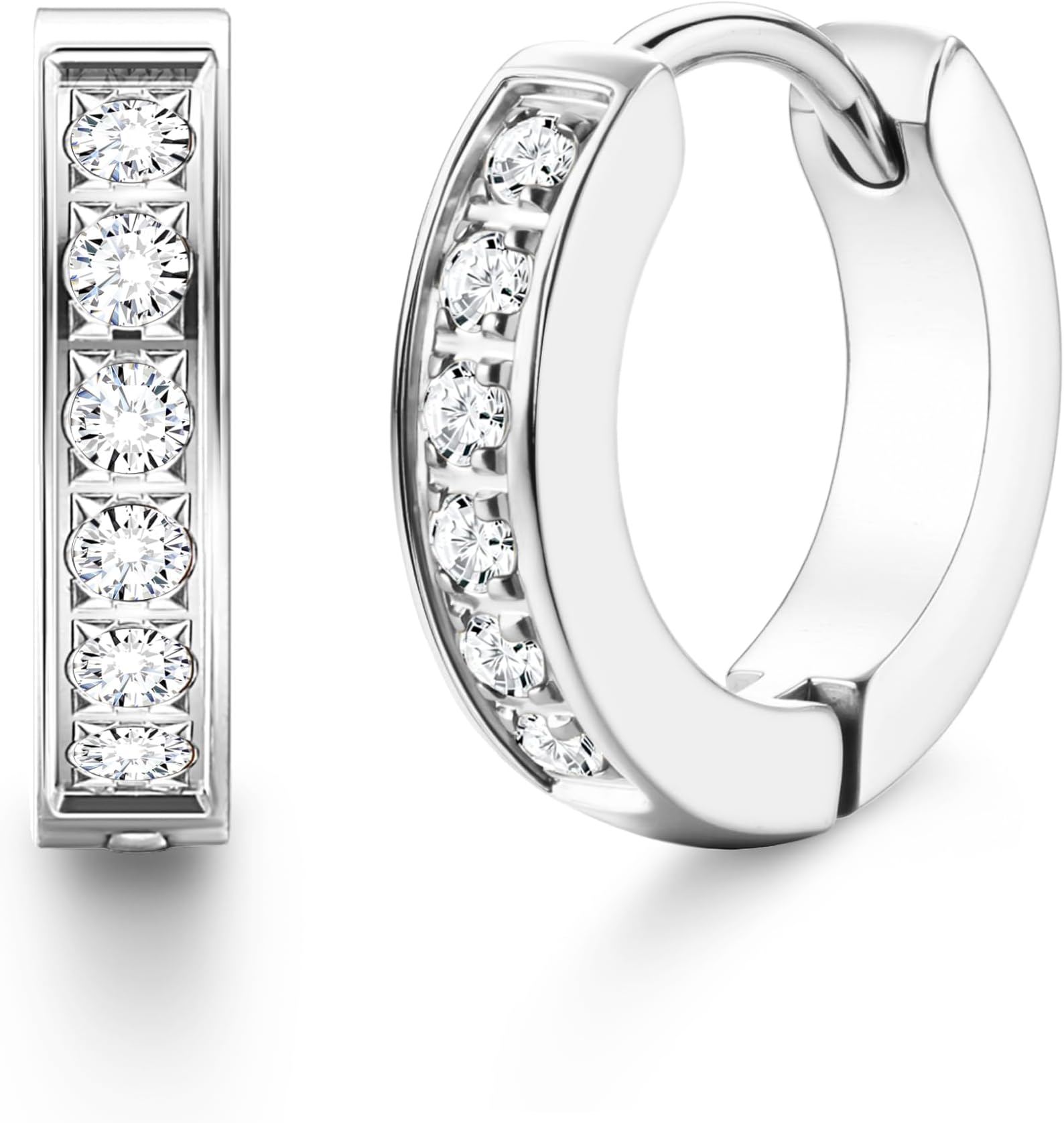 316L Stainless Steel Hoop Earrings for Men Women Hypoallergenic Cubic Zirconia Silver/Black/Gold Hoop Huggie Cartilage Earrings for Women Men Hoops 13 mm 20 mm