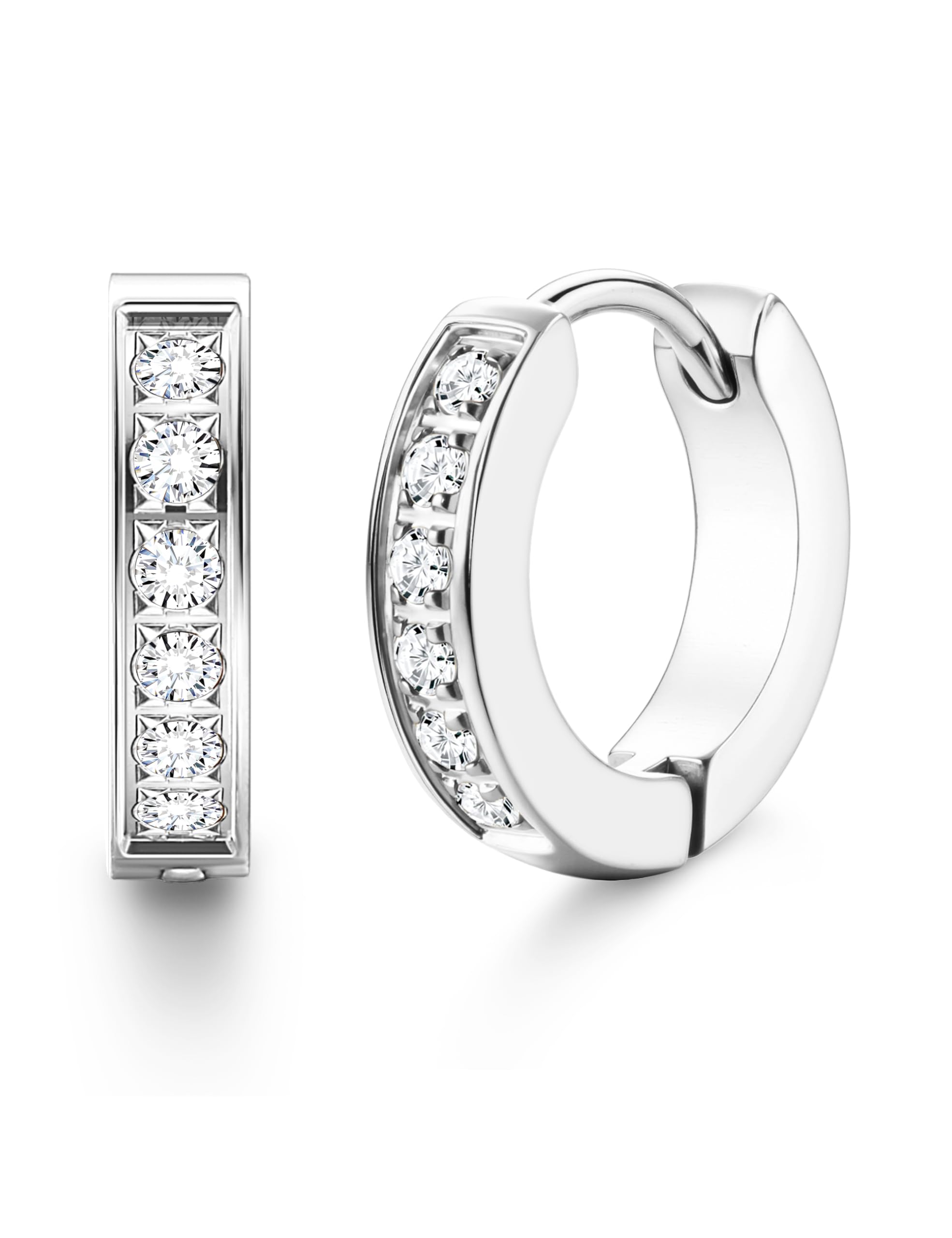 316L Stainless Steel Hoop Earrings for Men Women Hypoallergenic Cubic Zirconia Silver/Black/Gold Hoop Huggie Cartilage Earrings for Women Men Hoops 13 mm 20 mm