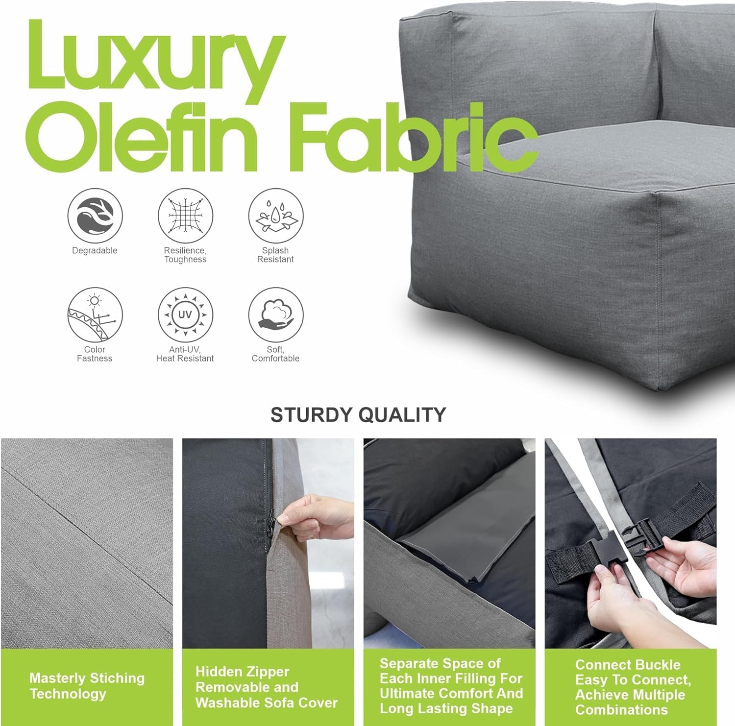 Dineli Modern Arm-Rest Chair Coner Chair Outdoor Furniture Comfy Patio Couch Sofa Outdoor Bean Bag Chair Creating a Unique Patio Garden Modular Contemporary Sofa Lazy Sofa for Outside - Dark Gray | Dark Gray, Comfy Patio Couch, Modular, Contemporary, Lazy Sofa, Garden Furniture