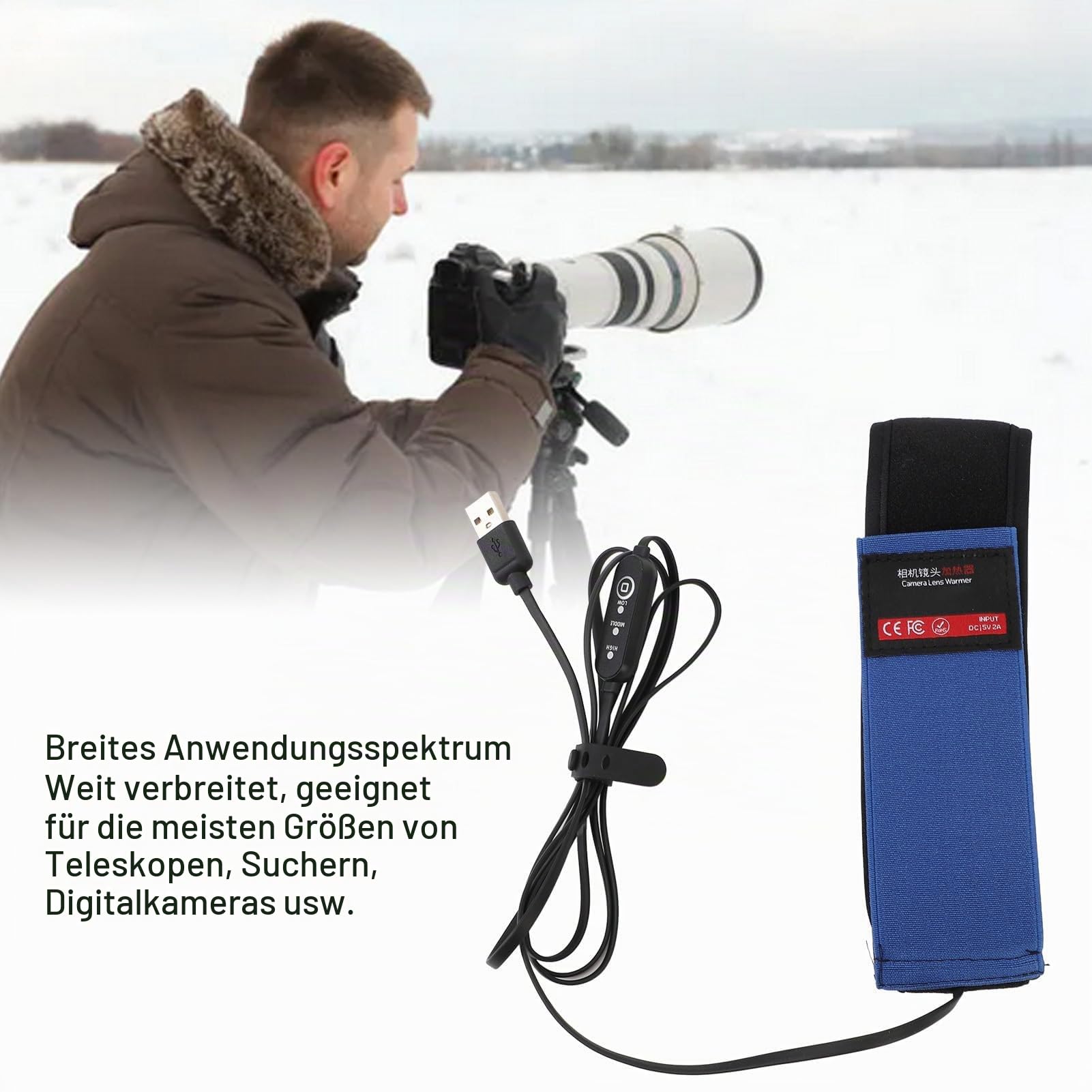 USB-Objektivheizung, Teleskop-Tauschutz, Flexibler Tauschutz für Teleskope, Sucher, Digitalkameras, Objektivwärmer, Tauheizungsstreifen für Teleskop-Astrofotografie (545mm)