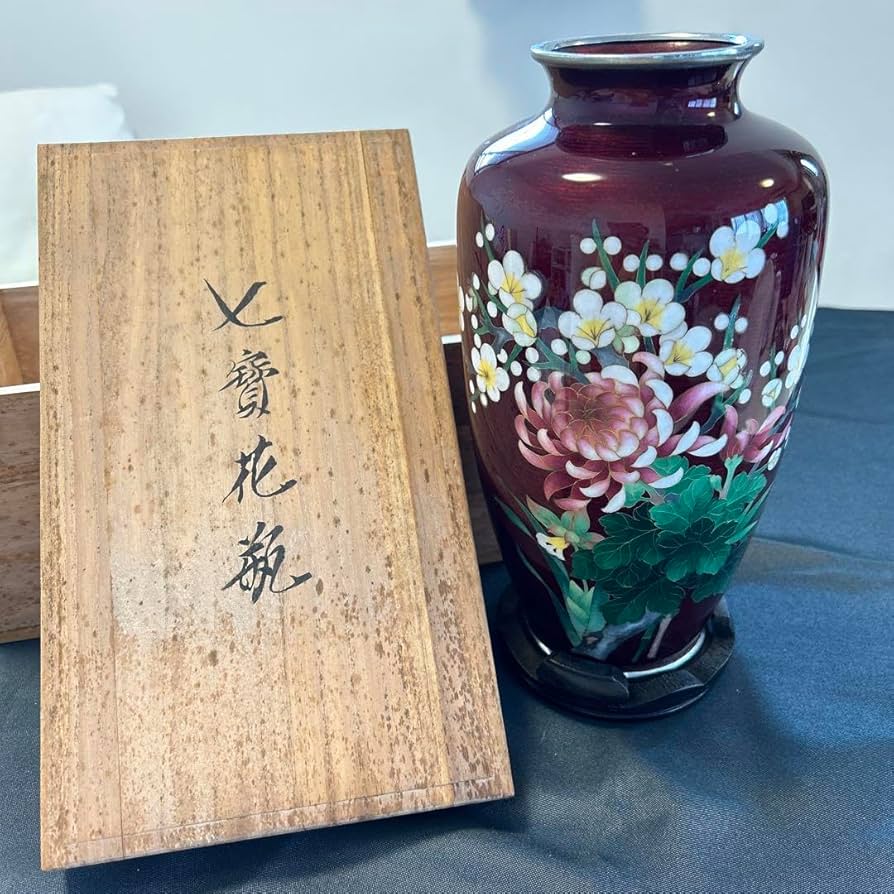 七宝焼き花瓶フラワーベース台座つき