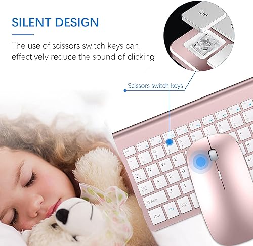 Miniatura 2 de TopMate - Combo de teclado y ratón inalámbricos, ratón USB compacto silencioso 2.4 G y teclado con interruptor de mariposa con funda, 2 pilas AA y