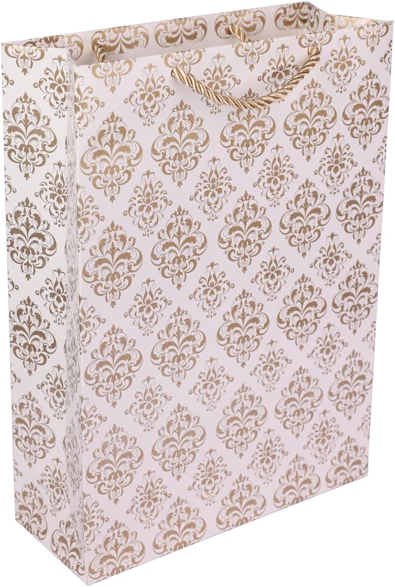 Arrow Paper Bags Gold Flower Design Gift Bags for Gifting, Weddings, Birthday,Holiday Presents (28 cm x 20 cm x 7.5 cm, Pack of 10) ,898 gram