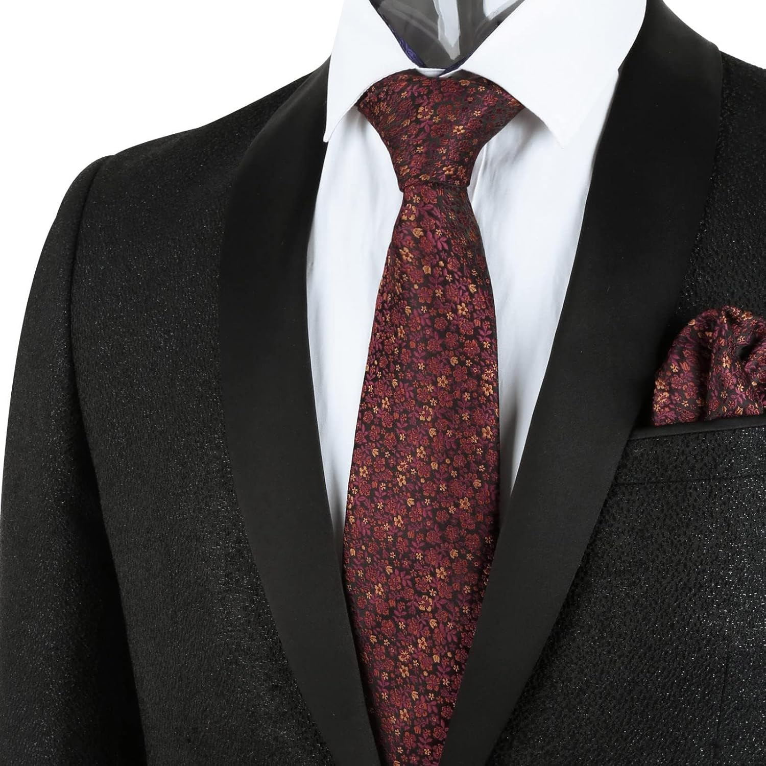 Alizeal Mens 3.15inches Exquisite Floral Tie with Small Flower Printed Pocket Square - Image 5