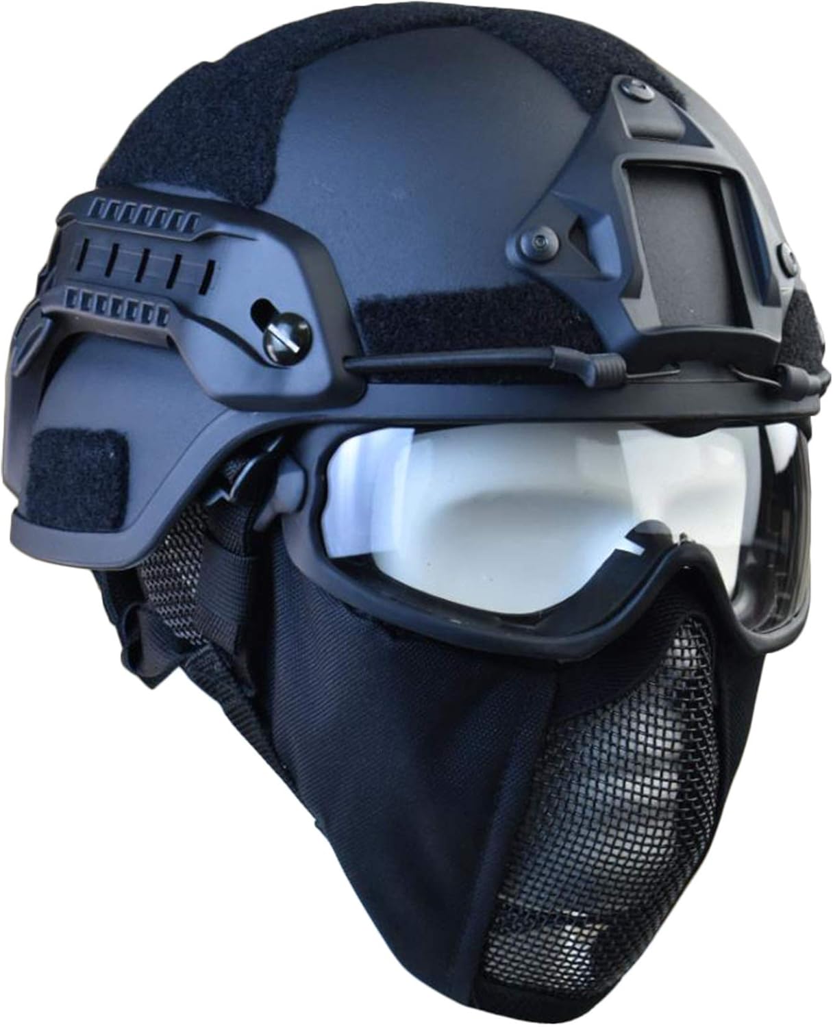 Ear Protection Half Face Airsoft Mesh Mask and Updated Version MICH 2000 Style ACH Tactical Helmet &Tactical Goggle with Dual Mode for Airsoft Paintball Hunting Shooting Outdoor Sports Black : Everything Else