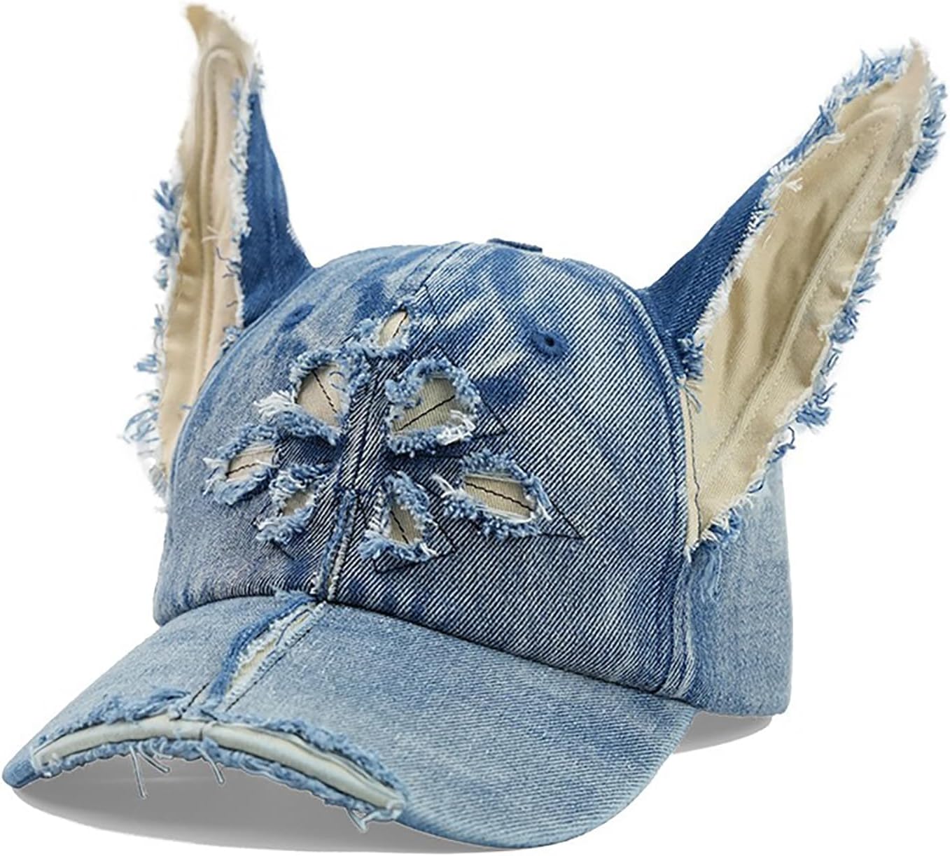 Doberman Ear Hat Distressed Denim Baseball Cap with Poseable Doberman Ears Y2k Ragged Style Sun Hat