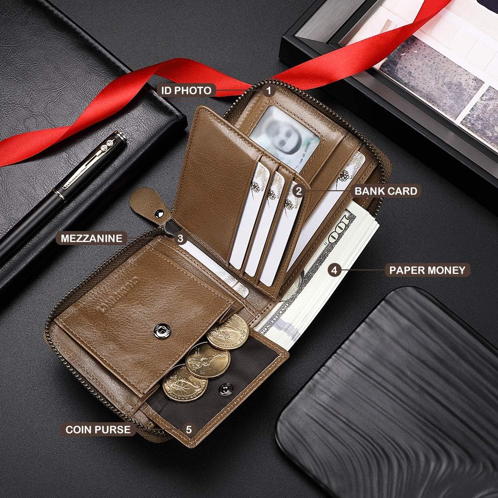 Mens Genuine Leather Zipper Wallet RFID Secure Large Capacity Double Fold Multi-card Leather Wallets for Men and coin purse - Image 5