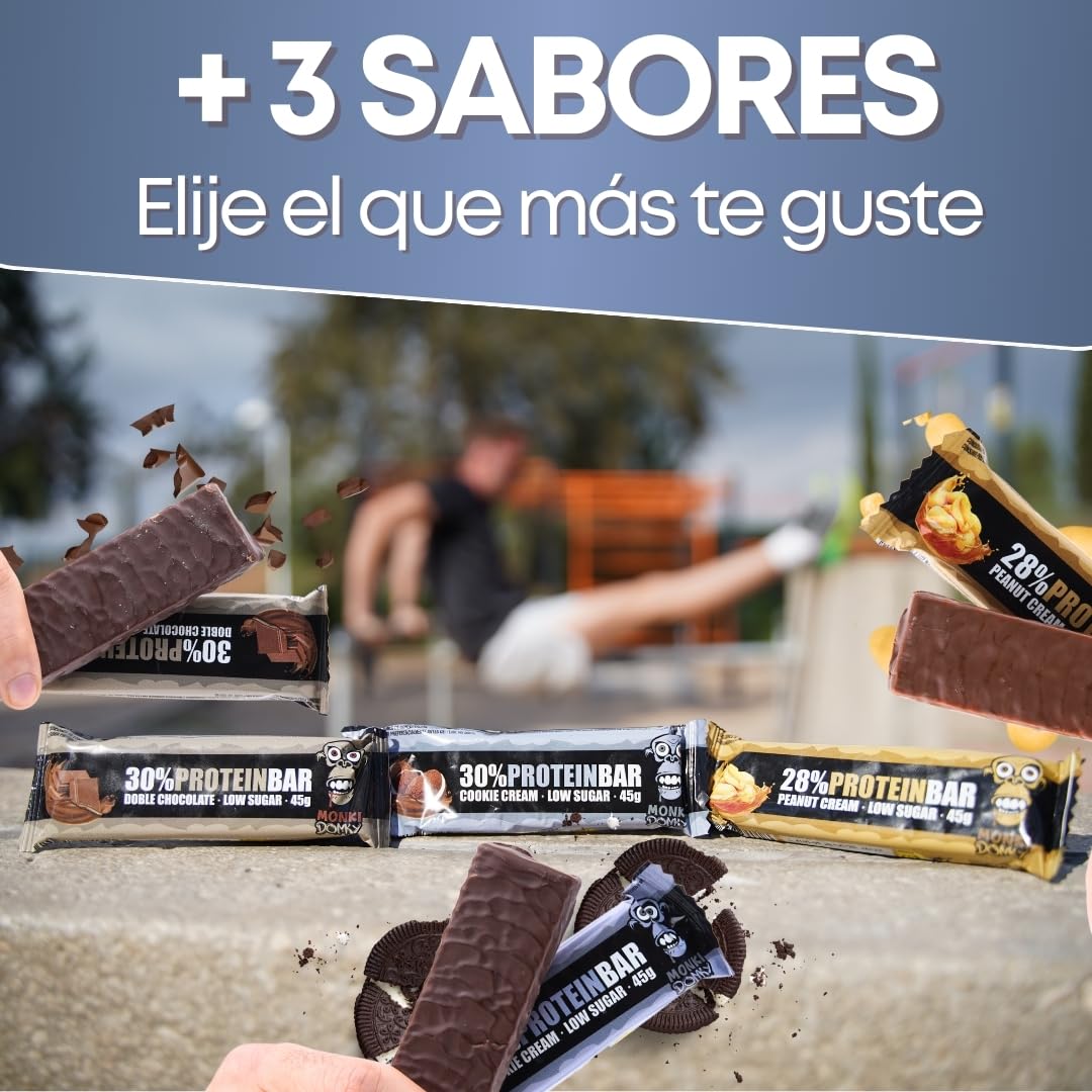 Barritas Proteina 30% Sabor Cookies & Cream – Barritas Proteínas Sin Azúcar – Snack Alto en Proteína para Gym o Trabajo – Pack 15 Unidades – Protein Bar Baja en Azúcar