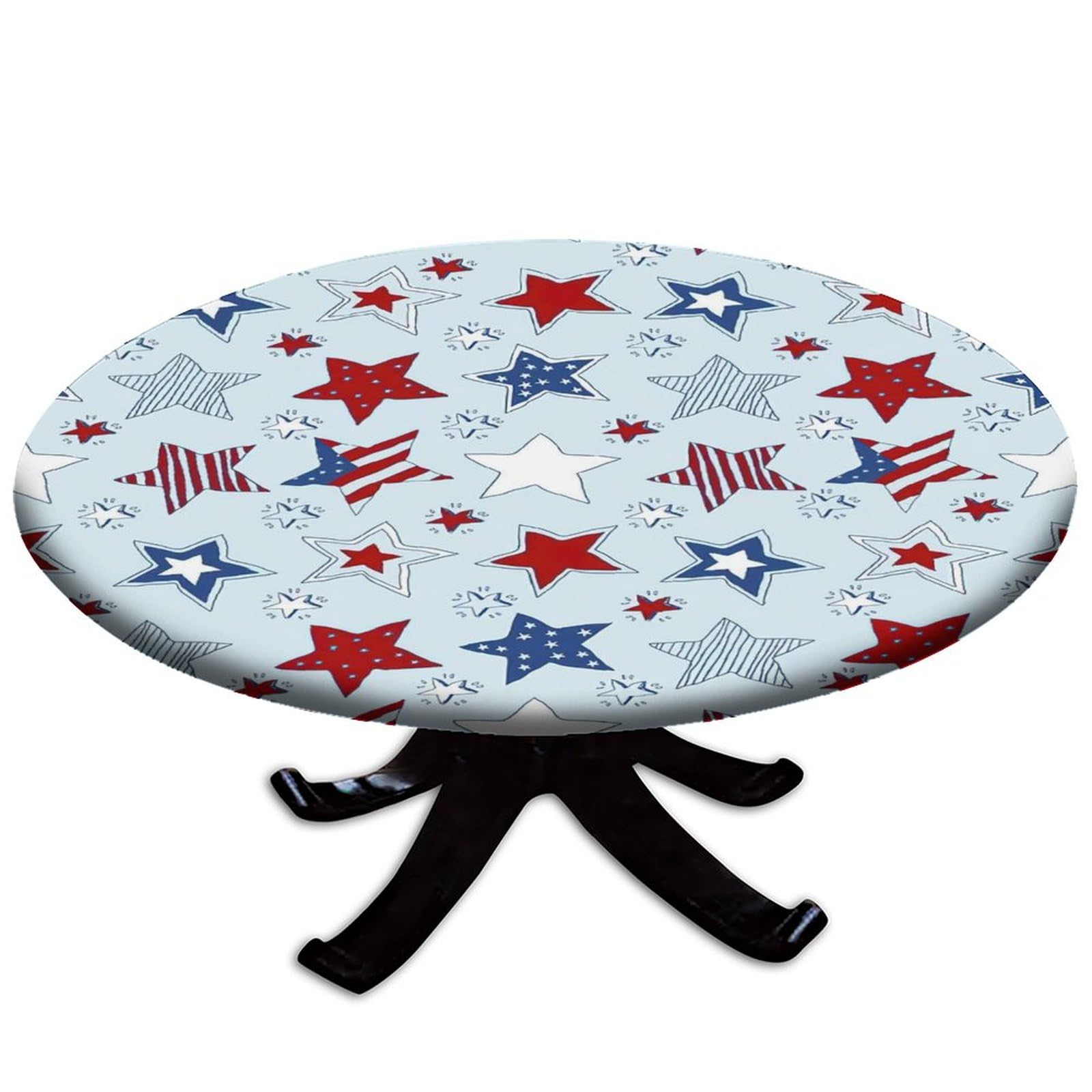 igoga sports July 4th Round Tablecloth American Flag Elastic Edge Fitted Table Cloth, Table Pad Cover for Indoor Outdoor Party Dinner Patio Decor Fits