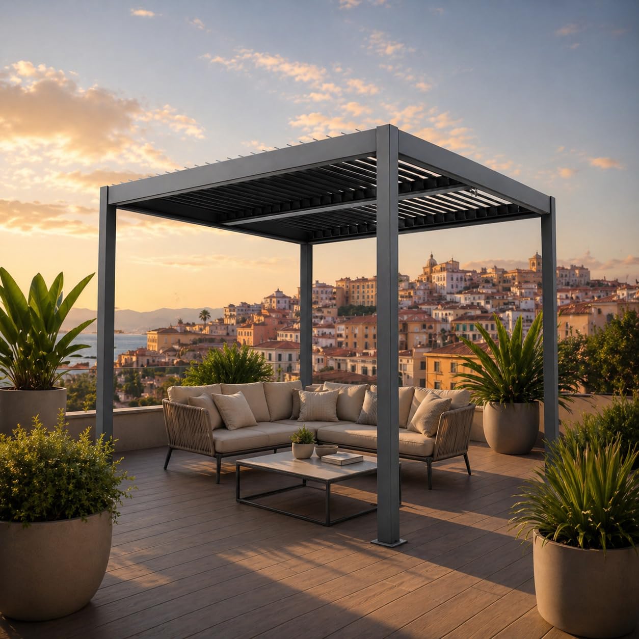 Verdelook Pergola Bioclimatica Atena 100 in Alluminio Grigio - 3x3x2,5 m