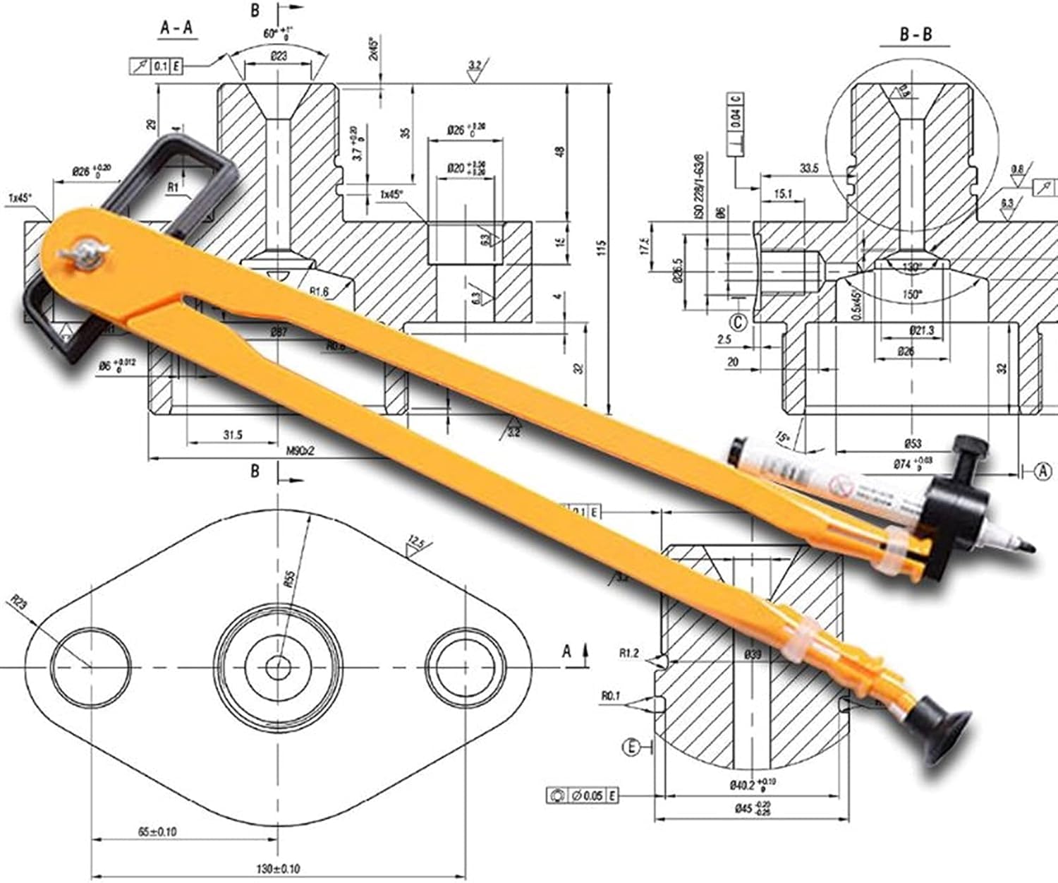 Compasso di Plastica, Compasso da Disegno Professionale per Uso Didattico, Compasso Matematico con Mina per Matita Meccanica, Strumento di Geometria