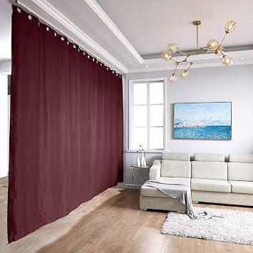TWOPAGES Room Divider Curtain Ceiling Track Kit with Blackout Curtain, xx-Large A, 12ft to 14ft Wide x 8ft Tall1 Panel, 15ft Wide by 8ft Tall, Burgundy