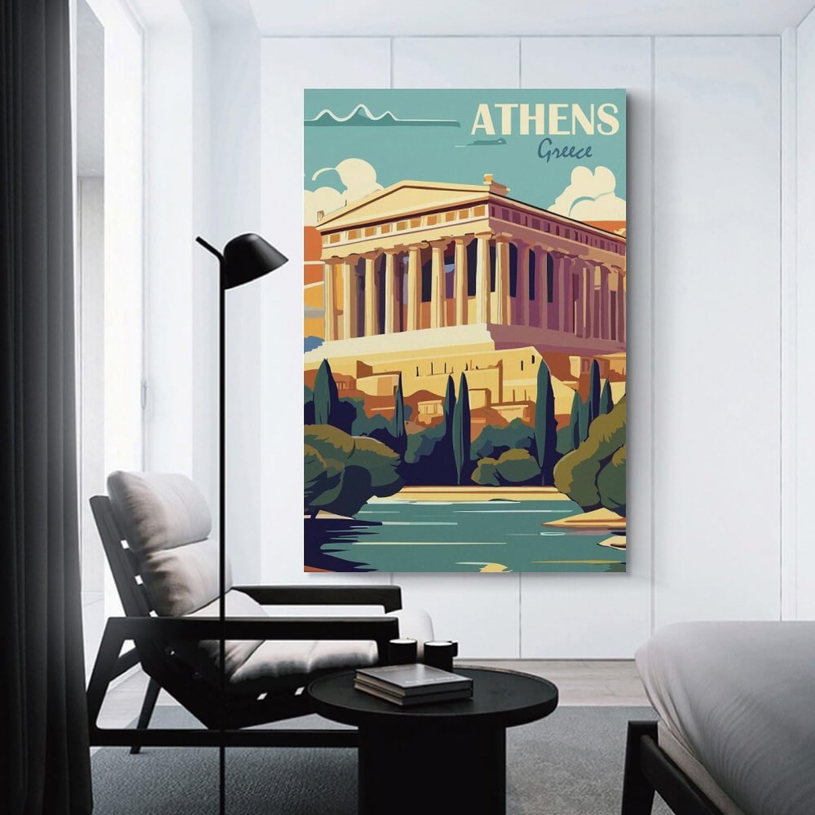 Junmoney Athens Greece(4) Hanging Wall Art 20x30inch(50x75cm), for Study, Office Or Focused Interiors, Wall Art That Adds Style to Work Areas