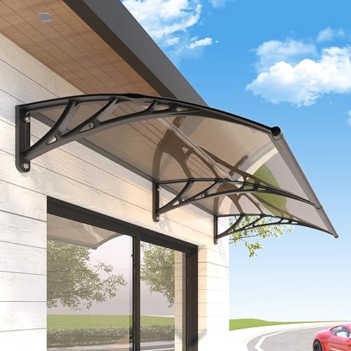 Awning for Outside, 32x60 UV-Resistant Rain and Snow-Proof House Overhang Canopy, Polycarbonate Door Awnings Exterior for Outdoor Patio, Porch, Deck, Window
