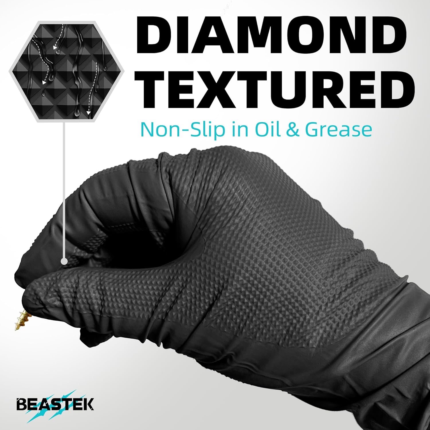 Beastek Nitrile Disposable Gloves, 8Mil Latex & Powder Free Chemical Resistant Heavy Duty Cooking Diamond Gloves Black 100Pcs - Image 4