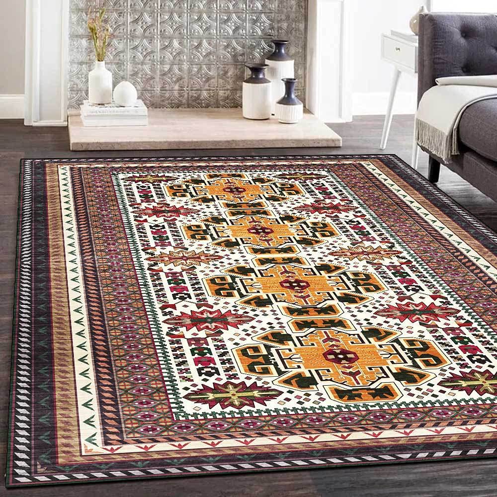 Teppiche 150 x 200 cm rot und gelb Ethno-Stil rutschfest wasserdicht antibakteriell Matte Komfortmatten Allzweck-Bodenmatten für Küche Badezimmer oder Arbeitsplatz