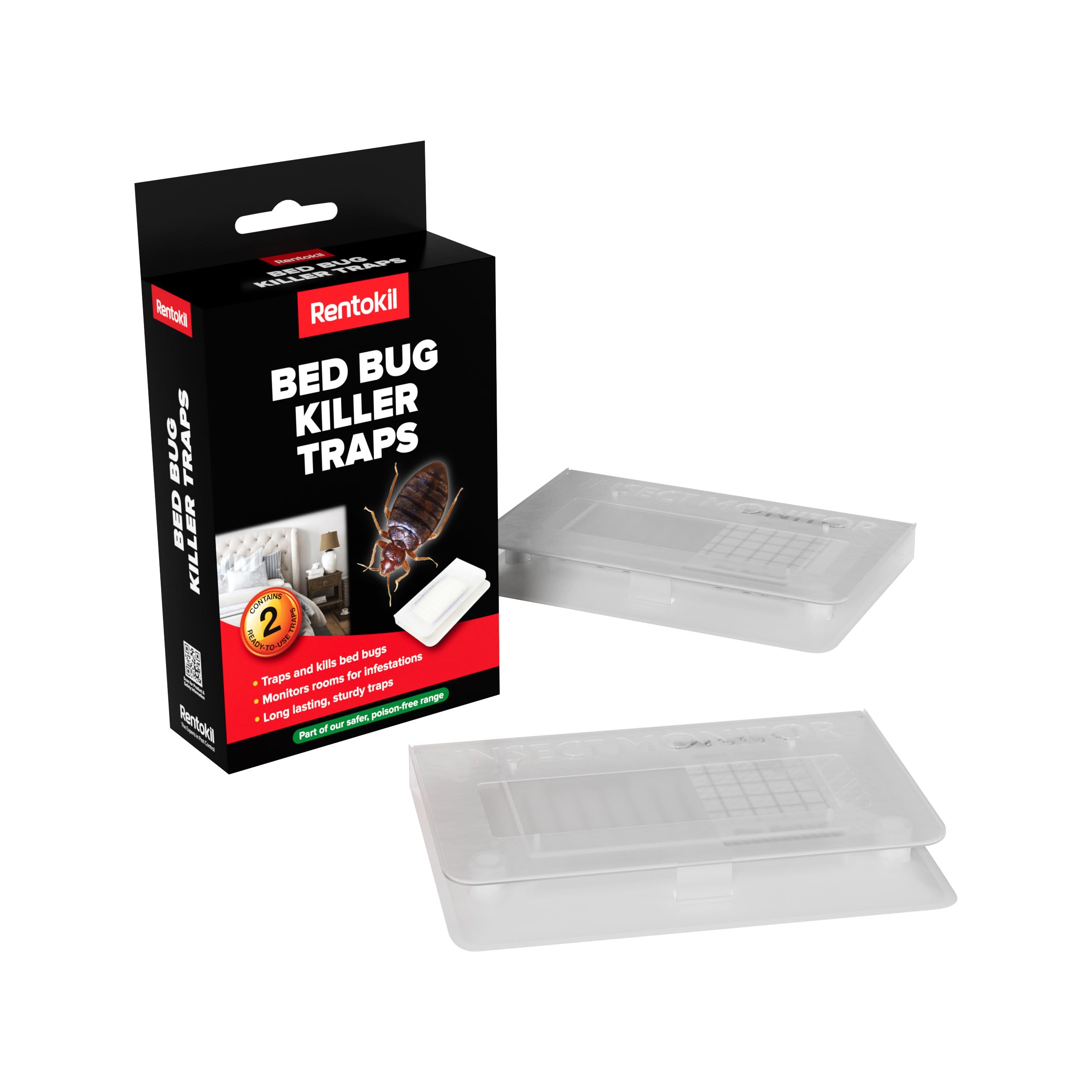 Rentokil Bed Bug Killer Traps - Adhesive Bed Bug Trap, Detect & Monitor Bed Bugs, Ready to Use, Lasts up to 3 Months, Traps and Kills Bed Bugs, 2 Traps for Homeowners, Renters, Landlords