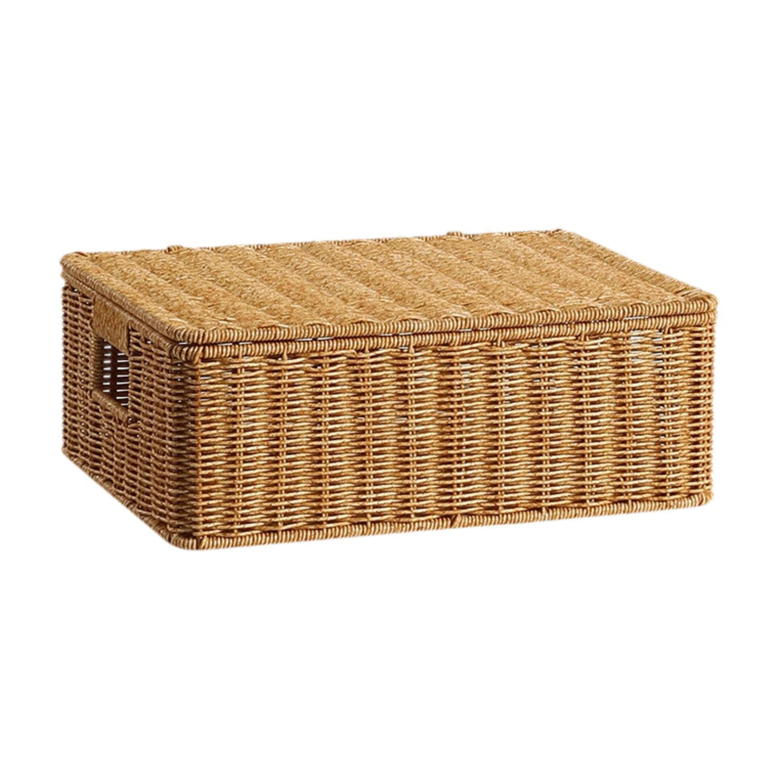 Cesta de Almacenamiento Tejida, cesto para Ropa, contenedor de Almacenamiento Plano portátil, organización del hogar para gabinetes, Cocina, Sala de, L