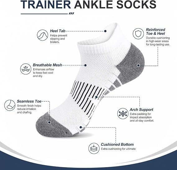 Toes Home Trainer Running Socks for Men 9-12 6-8, Cushioned Ankle Socks