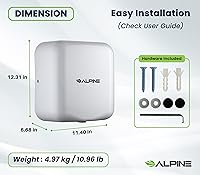 Vista 4 de Alpine Secadores de manos automáticos para baños, secador de manos eléctrico de acero inoxidable comercial de alta velocidad de 110-120V, opciones