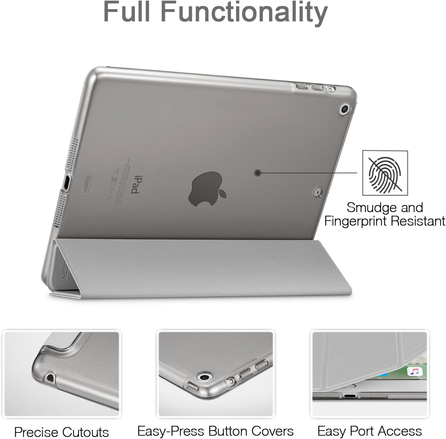 ESR Yippee Trifold Smart Case for iPad Mini, Lightweight Trifold Stand Case with Auto Sleep/Wake, Microfiber Lining, Hard Back Cover for iPad Mini 1/iPad Mini 2/iPad Mini 3 (Silver Grey)