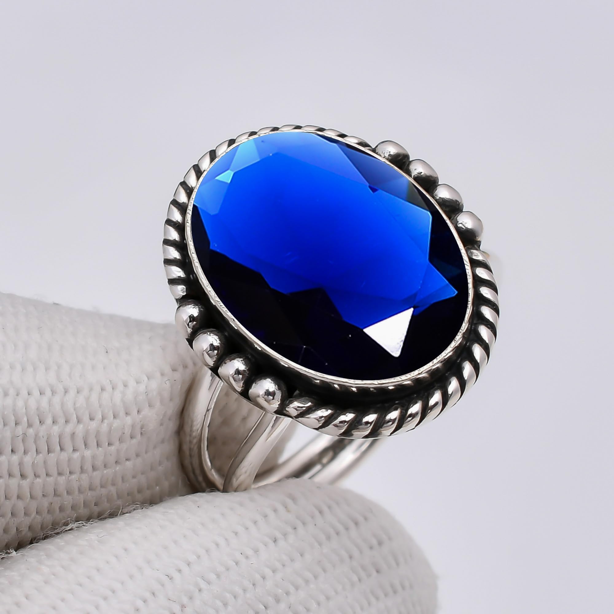 MINSA JEWELRY Blue Sapphire 925 Sterling Silver Ring, Adjustable Ring, Silver Jewelry Ring, Blue Ring, Oval Ring, Dainty Ring, Handmade Ring, Gemstone Ring, Gift Fo V5261-R2147-38|5