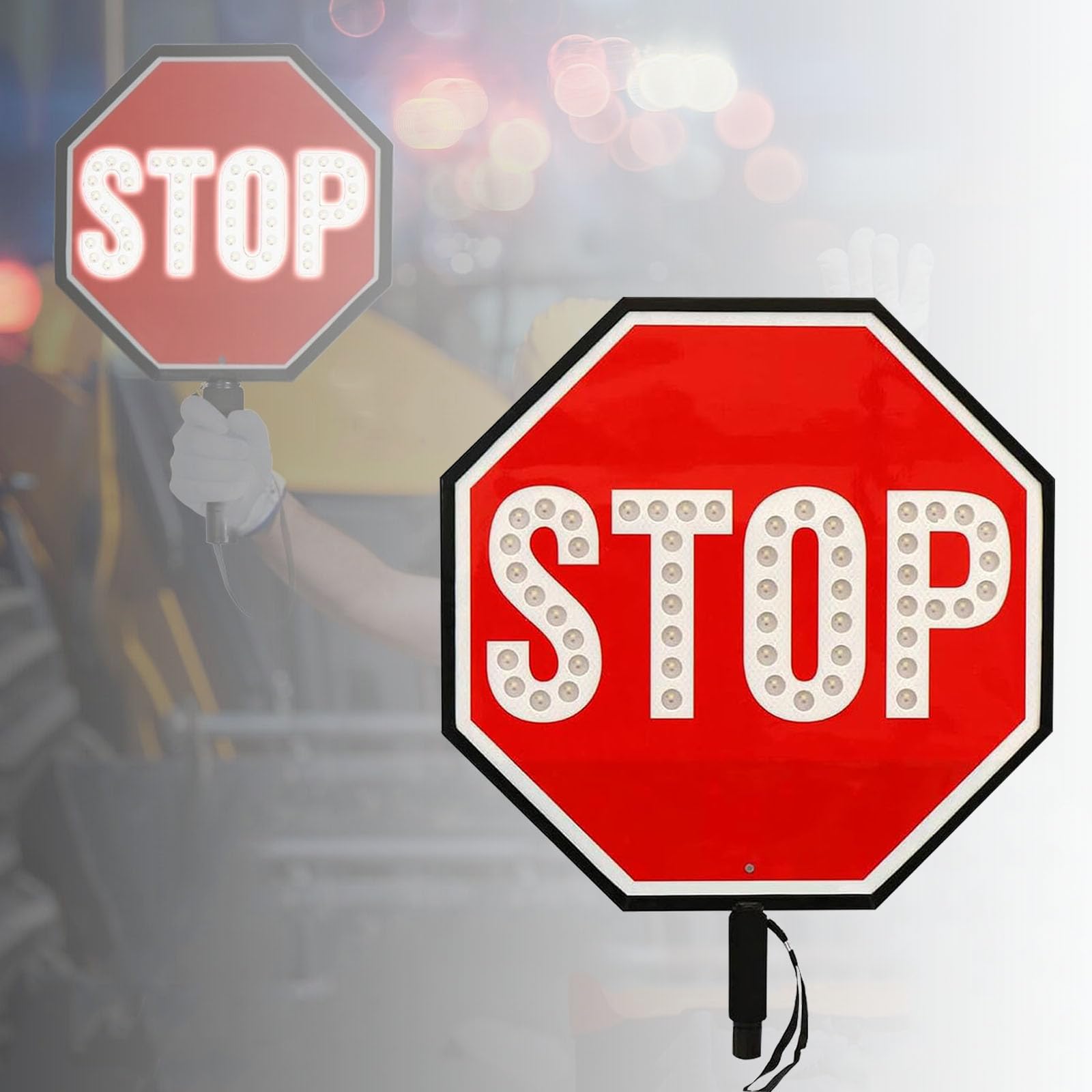 KJZQXYX Double Sided Stop Slow Sign, with Handle, Reflective LED Double-Sided Stop Slow Sign,18 Inches Rechargeable Industrial Warning Signs (Stop/Stop)