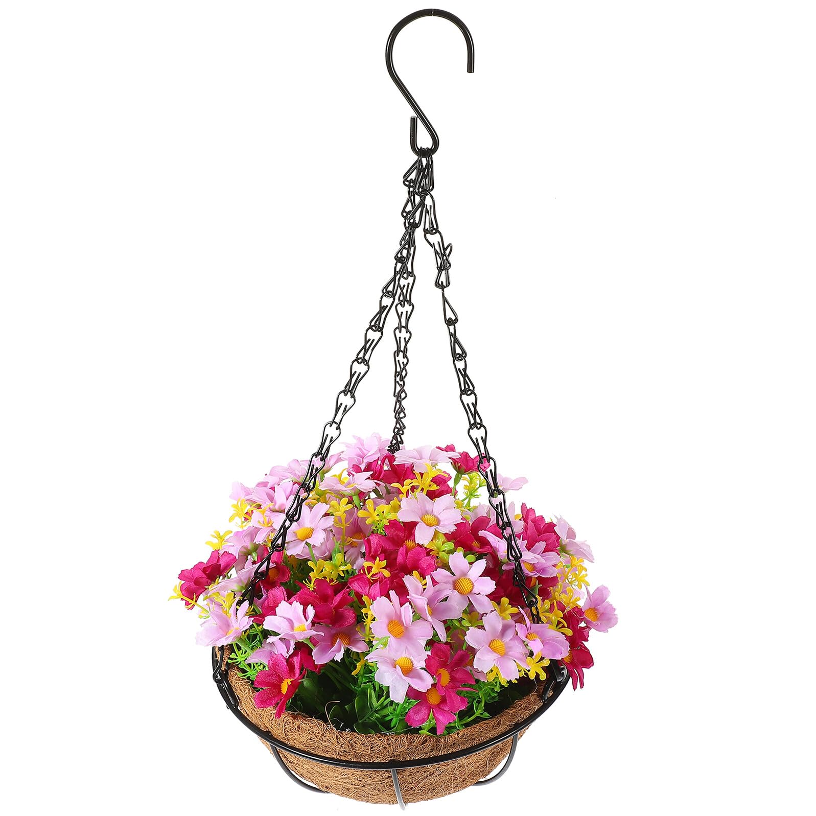 Panier suspendu avec fleurs artificielles et rose réaliste de haute qualité