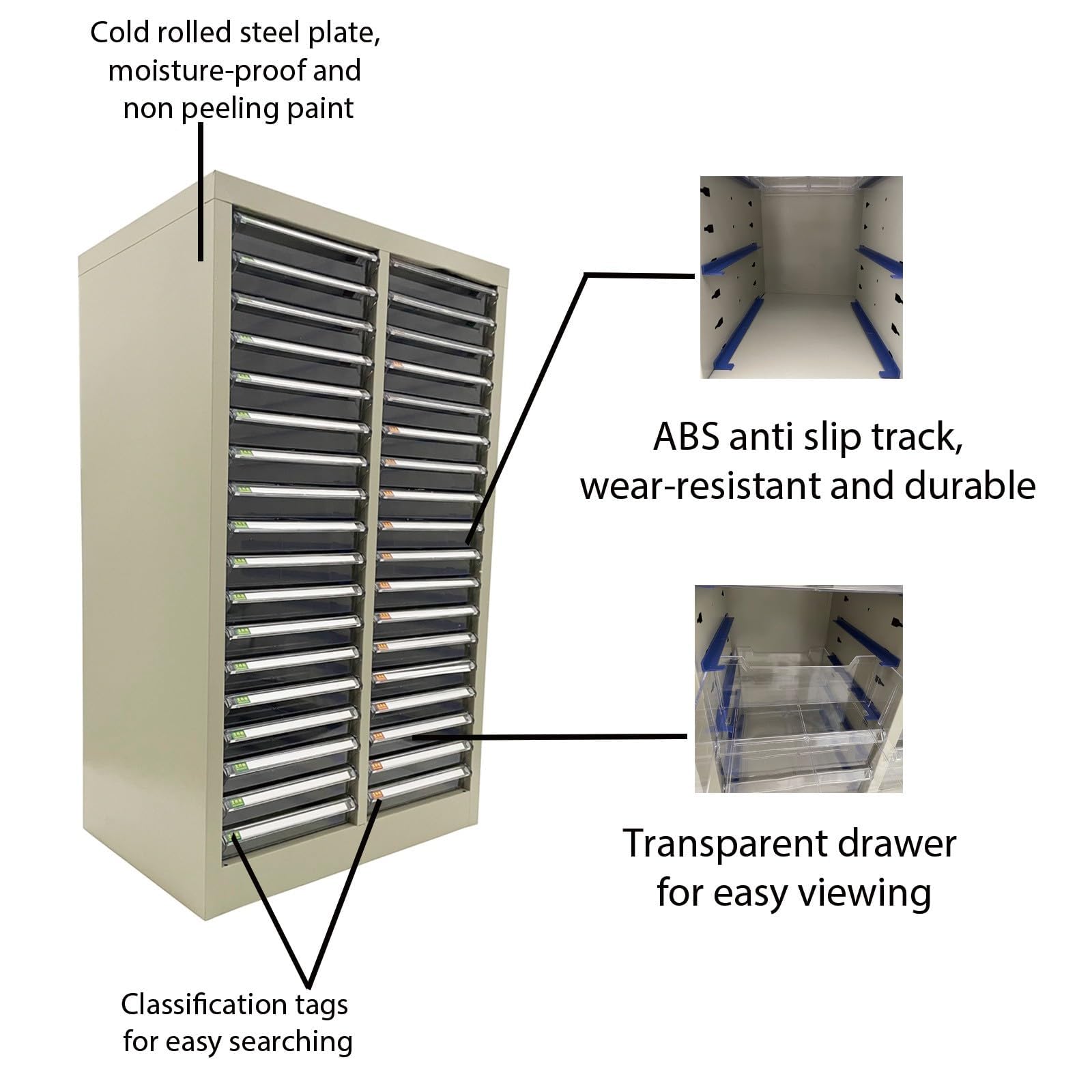Gabinete de documentos transparente – 36 cajones para almacenamiento de papel de archivos, sistema de archivo vertical para oficina, almacén, garaje, diseño sin puerta, solución de almacenamiento de