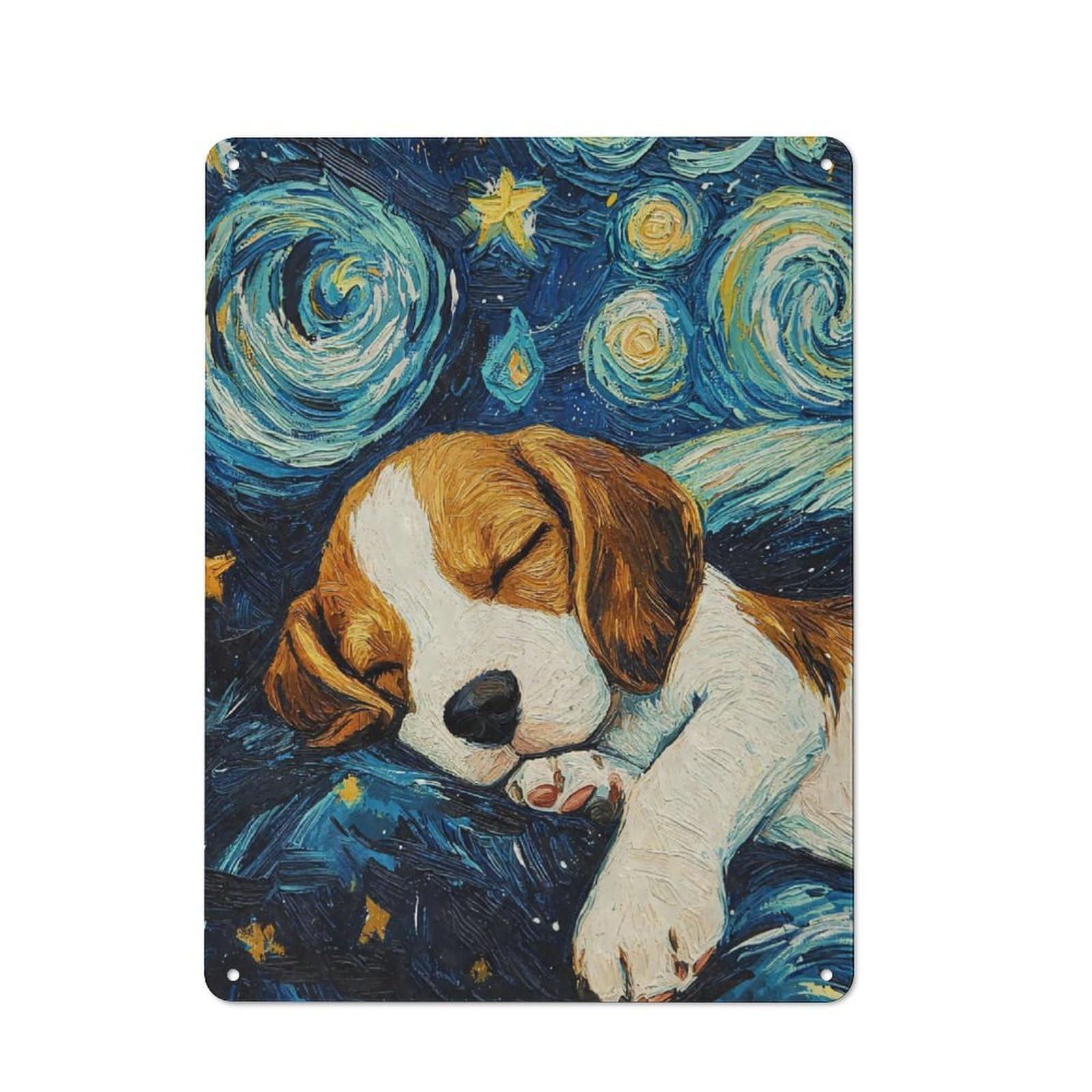 Junmoney Beagle Puppy Starry Night Metal Sign 40X30cm With For Home Bar Wall, Rustic Decor, For Collectors Decorating Home Bars And Entertaining Spaces