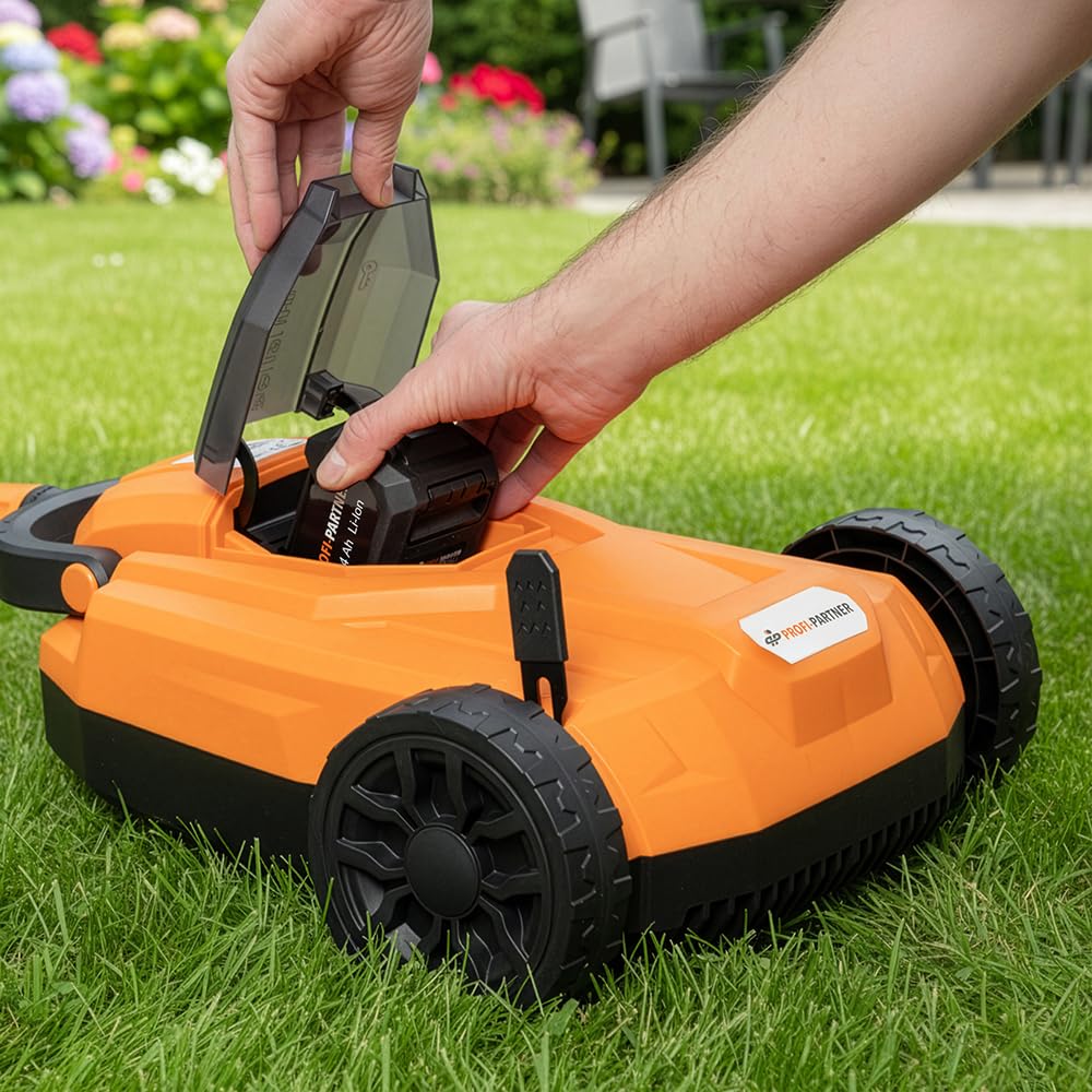 Cortacésped con batería de 18 V – cortacésped compacto para césped pequeño, inalámbrico, ligero, guía precisa